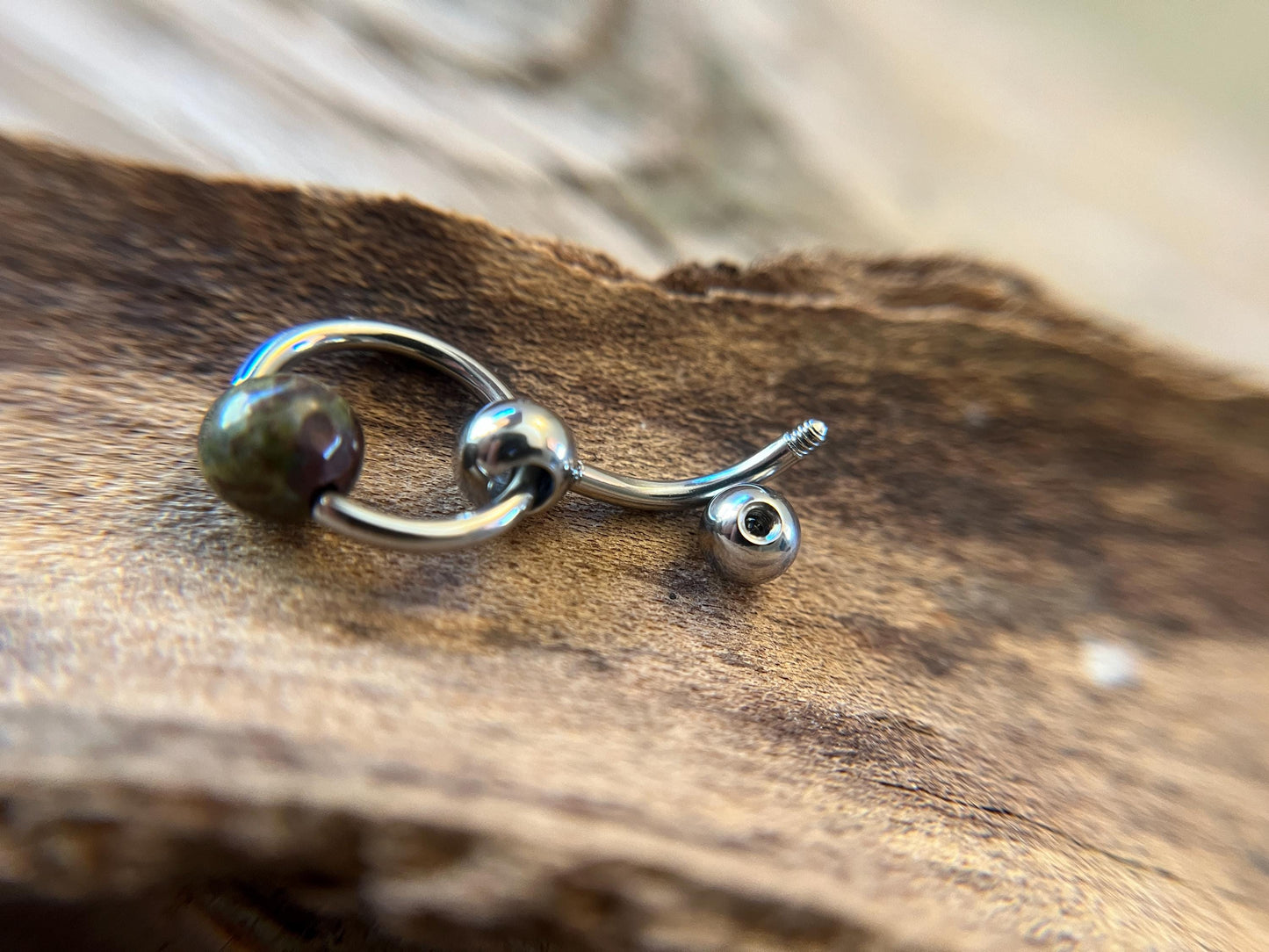 Natural Dragon's Blood Jasper Stone Slave Knocker Floating Belly Navel VCH Christina Barbell 14G (1.6mm) Piercing 316L Surgical Steel Ring