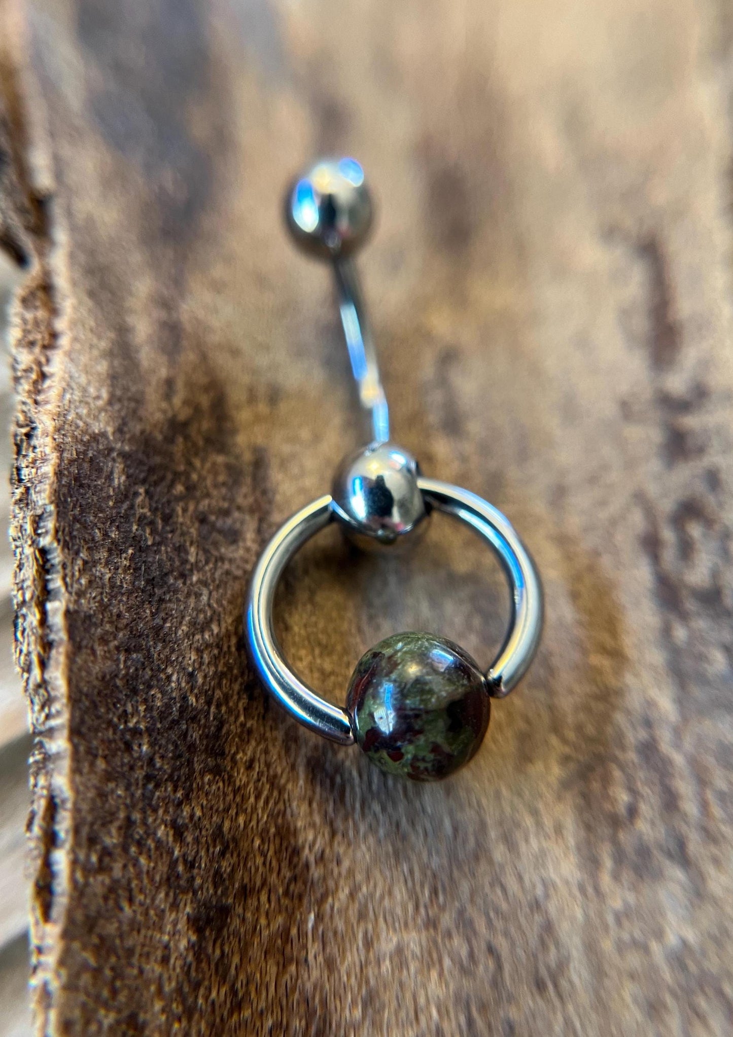 Natural Dragon's Blood Jasper Stone Slave Knocker Floating Belly Navel VCH Christina Barbell 14G (1.6mm) Piercing 316L Surgical Steel Ring