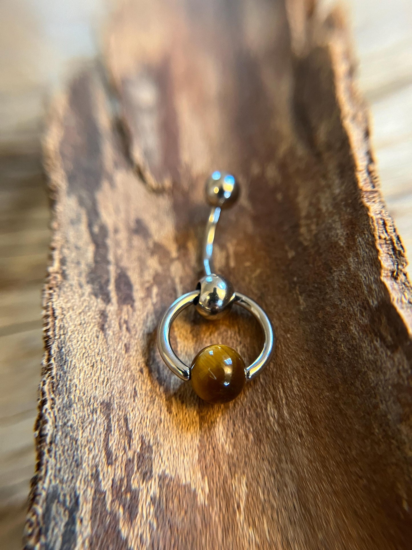 Natural Yellow Tiger's Eye Stone Slave Knocker Floating Belly Navel VCH Christina Barbell 14G (1.6mm) Piercing 316L Surgical Steel Ring