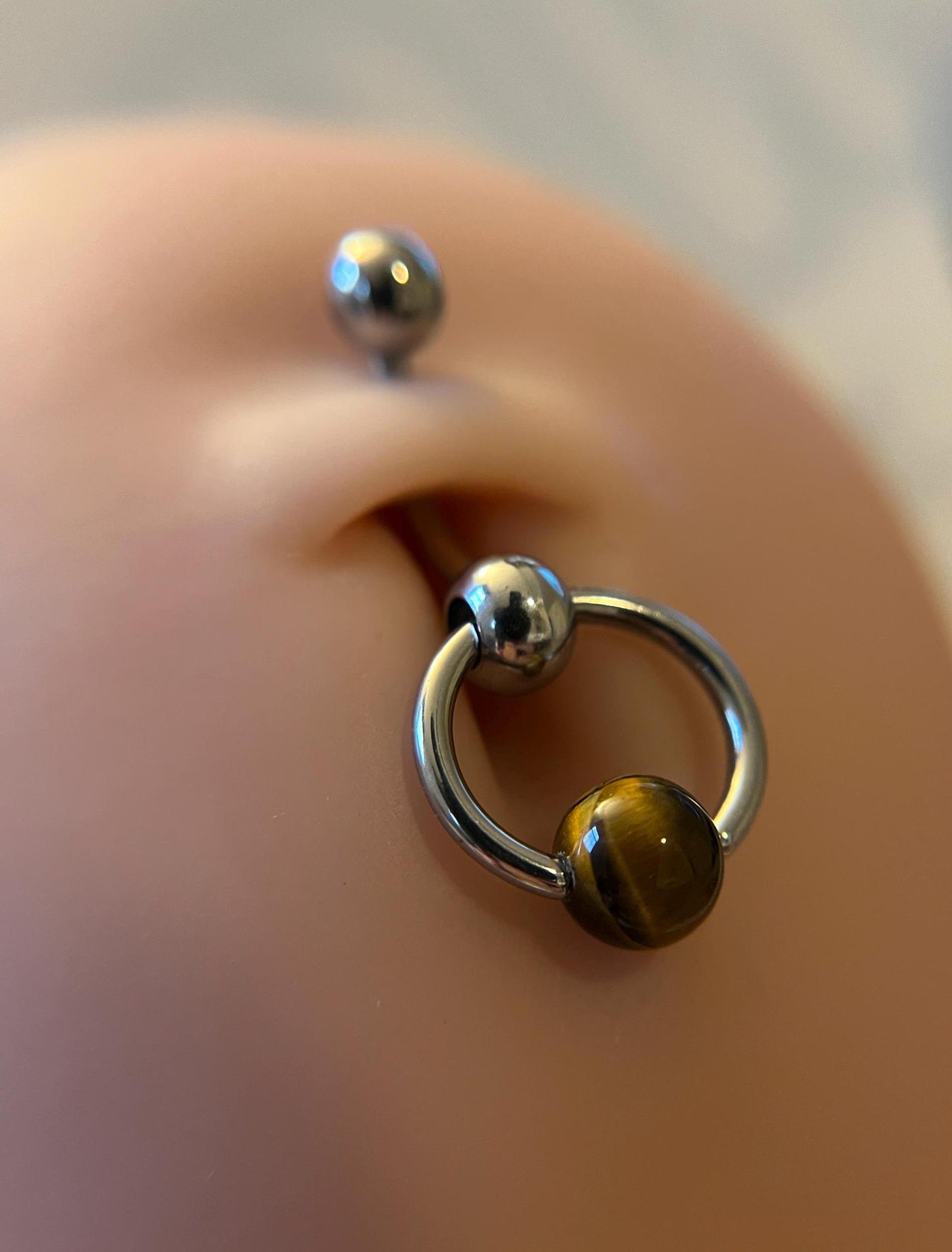 Natural Yellow Tiger's Eye Stone Slave Knocker Floating Belly Navel VCH Christina Barbell 14G (1.6mm) Piercing 316L Surgical Steel Ring