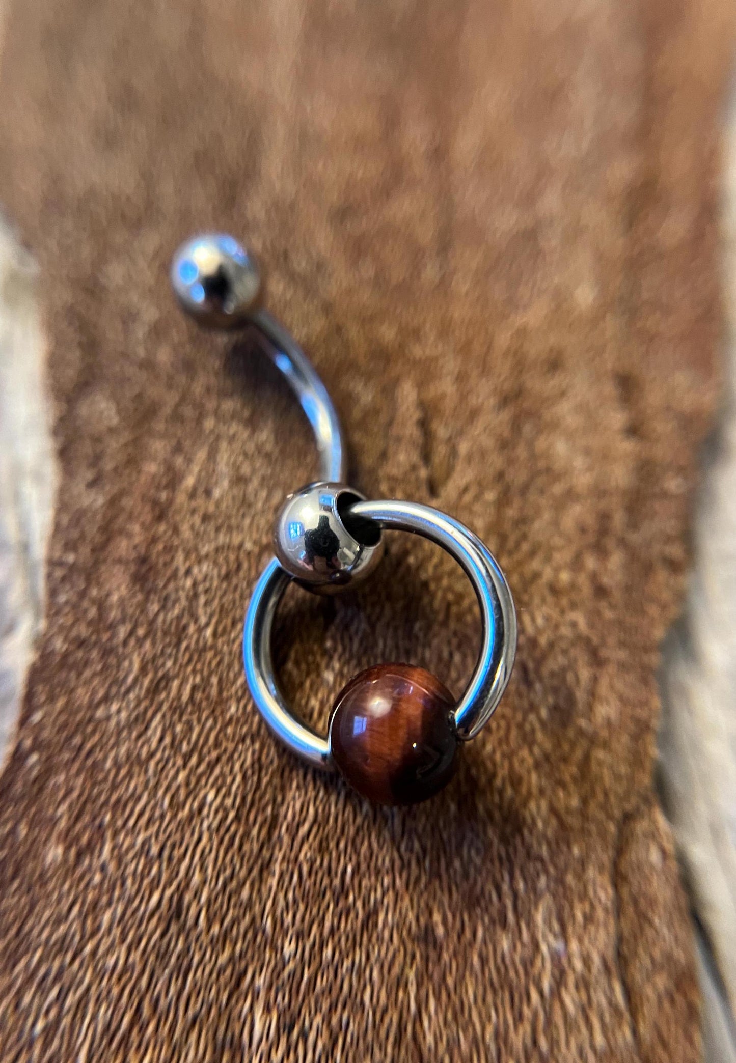 Natural Red Tiger's Eye Stone Slave Knocker Floating Belly Navel VCH Christina Barbell 14G (1.6mm) Piercing 316L Surgical Steel Ring Bar
