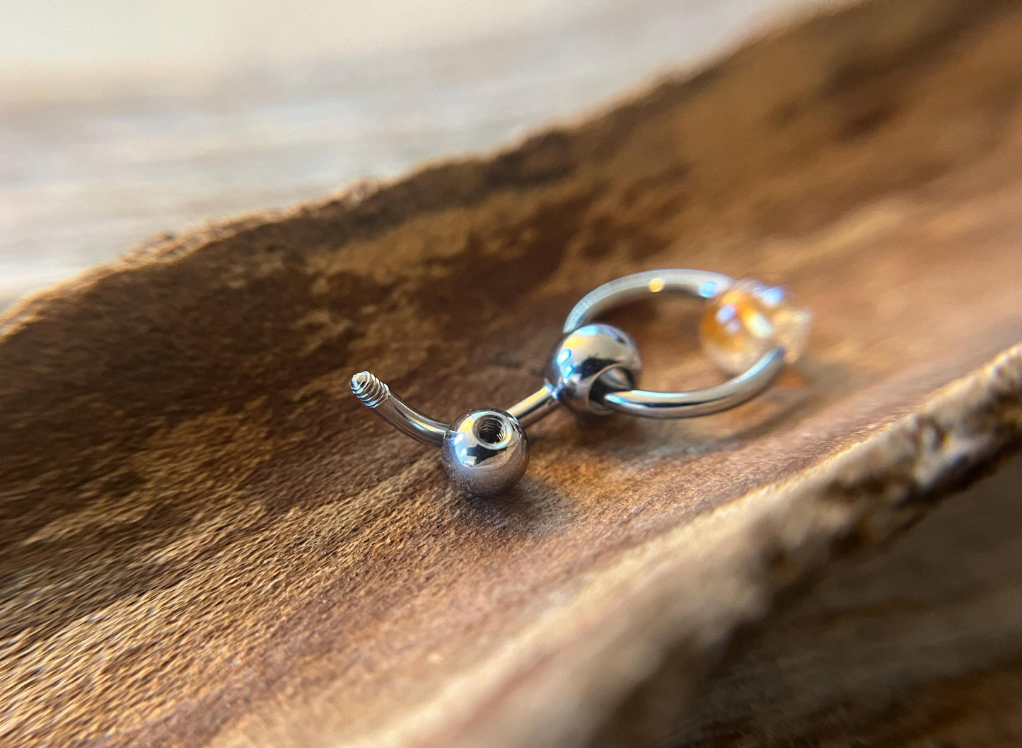 Natural Golden Citrine Stone Slave Knocker Floating Belly Navel VCH Christina Barbell 14G (1.6mm) Piercing 316L Surgical Steel Bar Ring