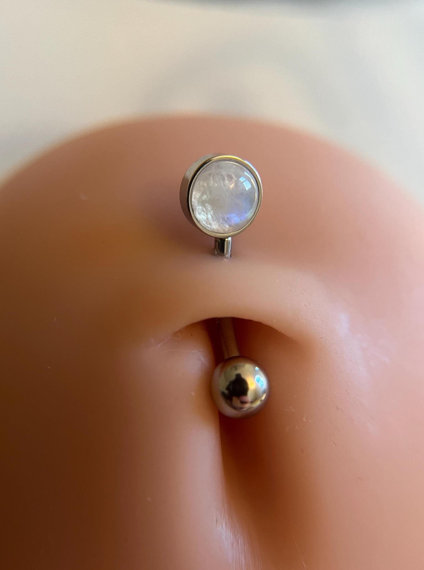 Natural Rainbow Moonstone Stone Belly Ring Floating Navel VCH Piercing Barbell 14G (1.6mm) Custom Length Bar Bezel Set 316L Surgical Steel