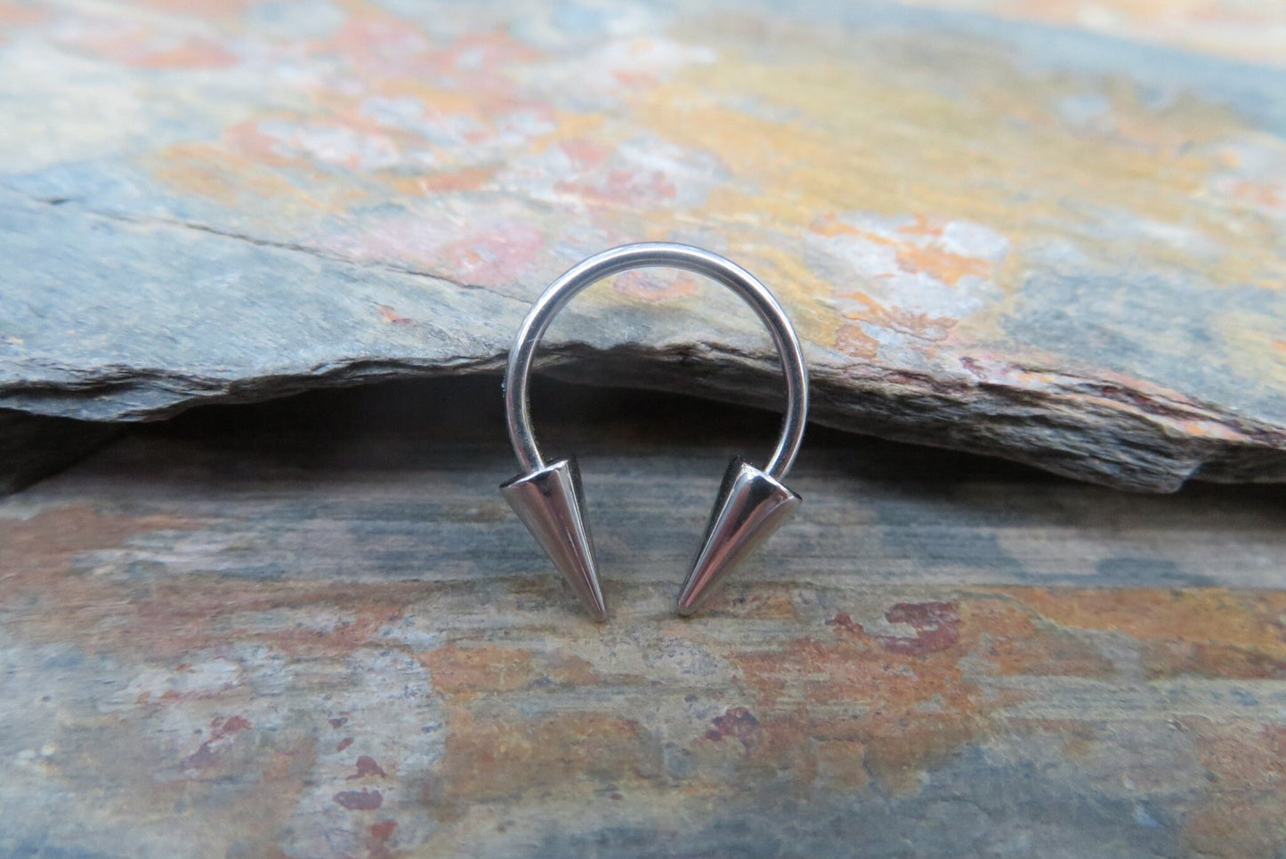 Surgical Steel Long Spikes 16G (1.2mm) or 14G (1.6mm) Hypoallergenic Horseshoe Ring Septum Piercing Hypoallergenic 316L Steel Spiked