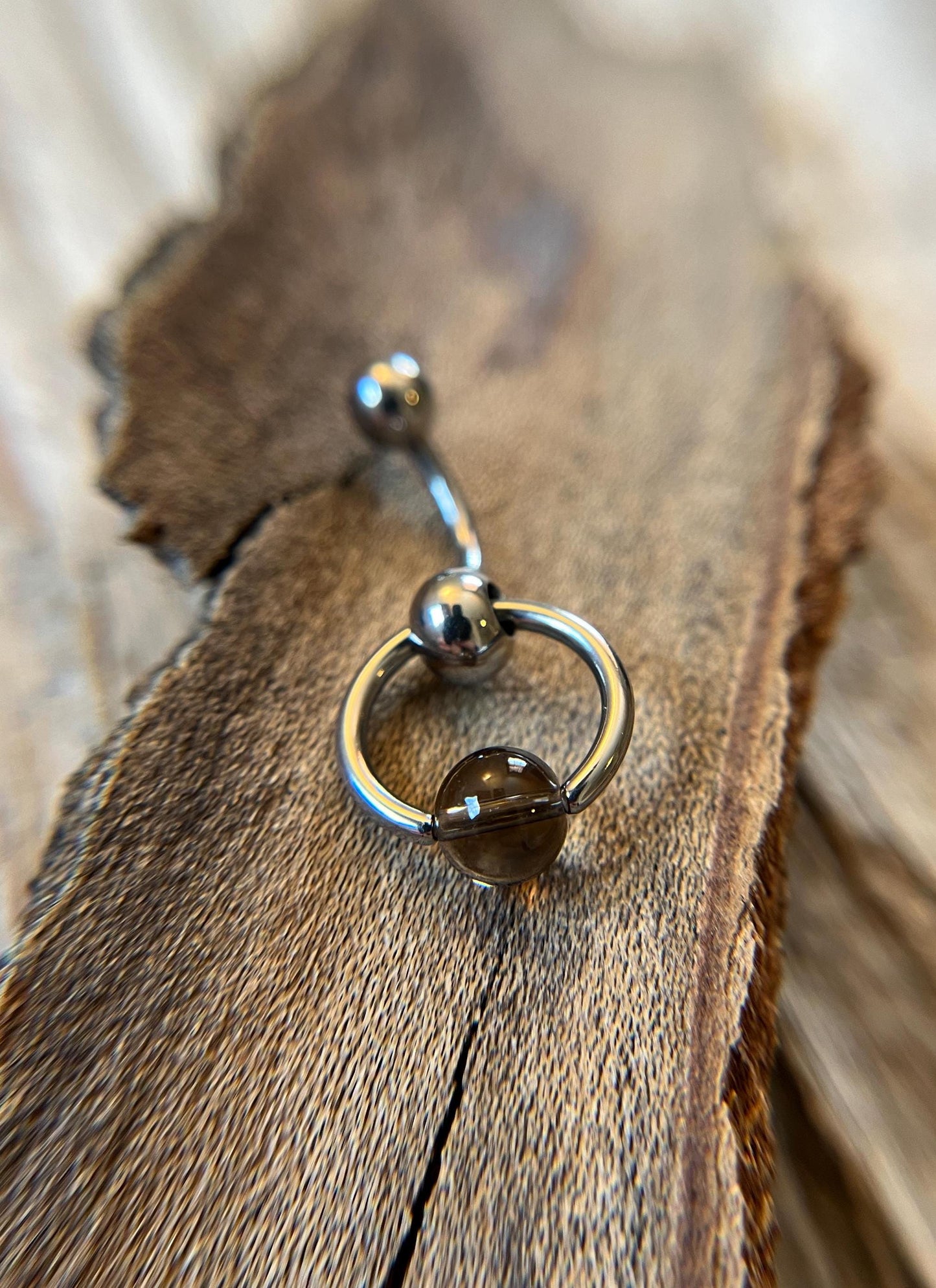 Natural Smoky Quartz Stone Slave Knocker Floating Belly Navel VCH Christina Barbell 14G (1.6mm) Piercing 316L Surgical Steel Bar Ring