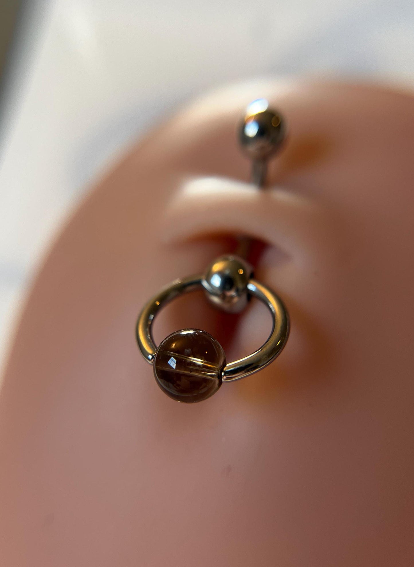 Natural Smoky Quartz Stone Slave Knocker Floating Belly Navel VCH Christina Barbell 14G (1.6mm) Piercing 316L Surgical Steel Bar Ring