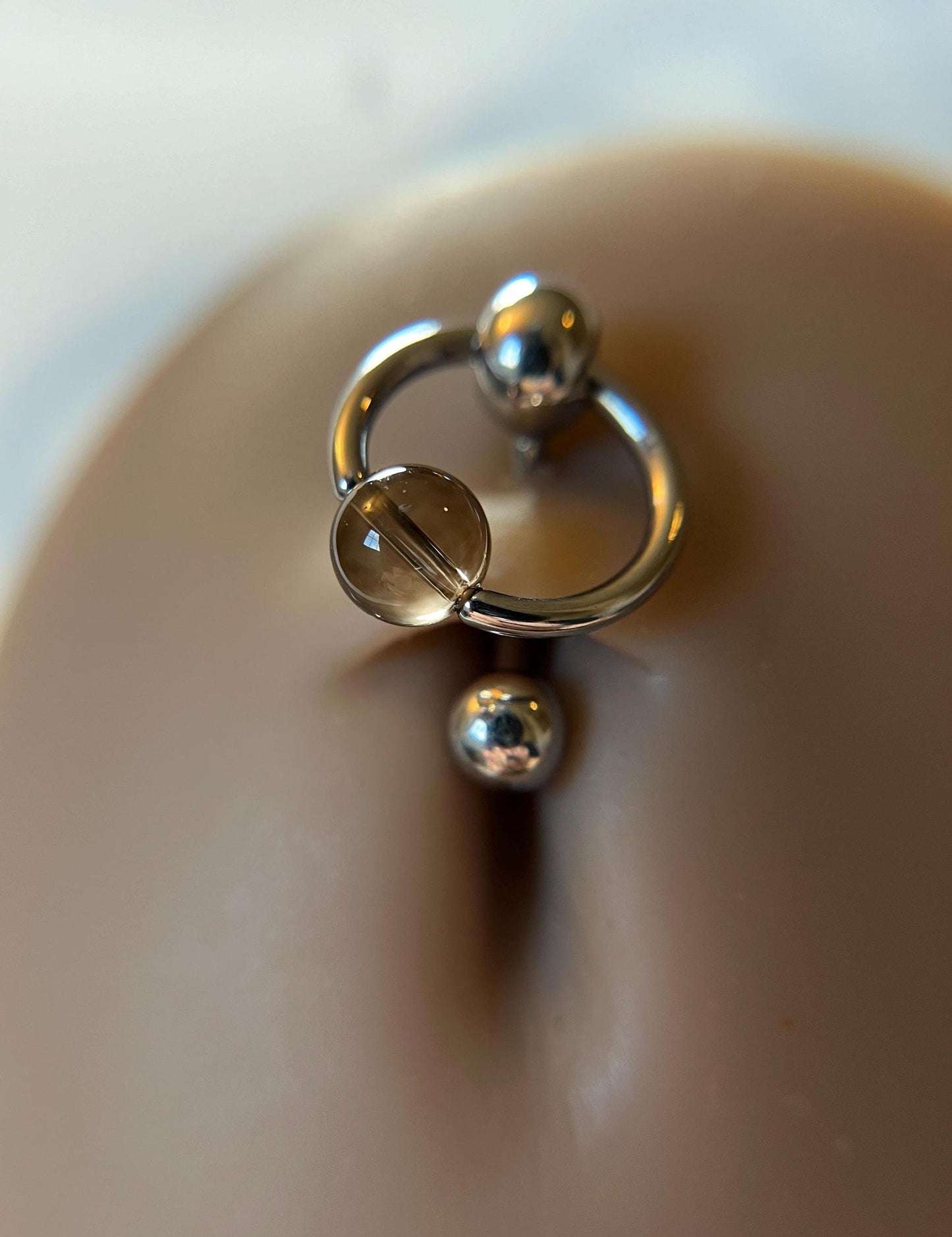 Natural Smoky Quartz Stone Slave Knocker Floating Belly Navel VCH Christina Barbell 14G (1.6mm) Piercing 316L Surgical Steel Bar Ring