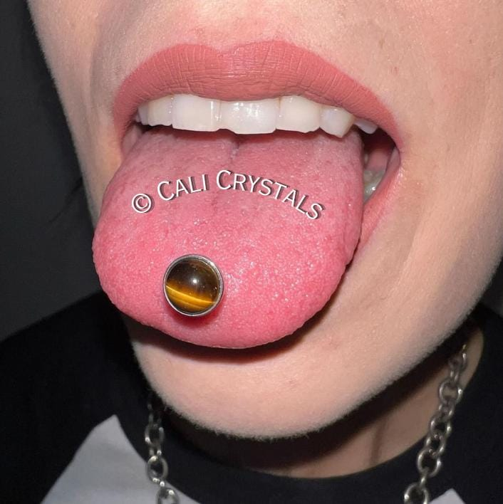 A+ Grade Moss Agate Natural Stone Tongue Piercing Barbell