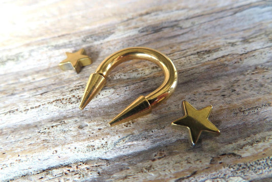 THICK Gauge Gold Titanium Plated Horseshoe Spiked Barbell Septum Piercing 12G (2.0mm) 10G (2.5mm) 8G (3mm) 6G (4.0mm) Nose Ring Long Spikes