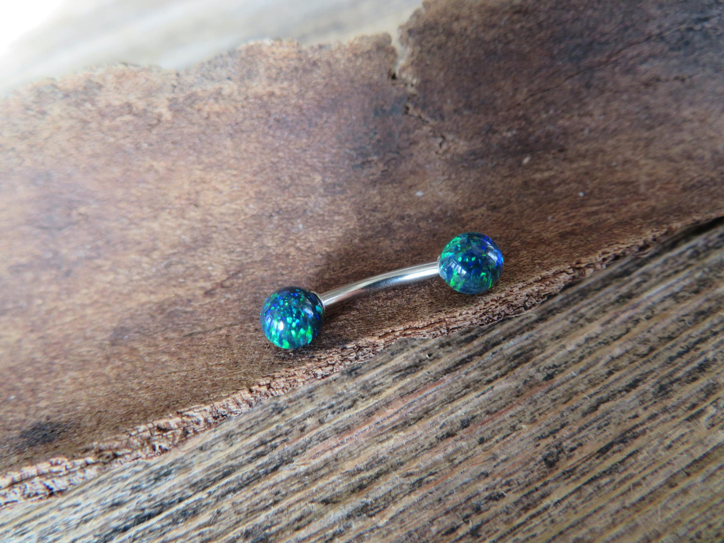 Lavender Fire Opal Stone Surgical Steel or Solid Titanium Custom Length Floating Belly Ring Curve VCH Piercing 14G (1.6mm) Curved Barbell