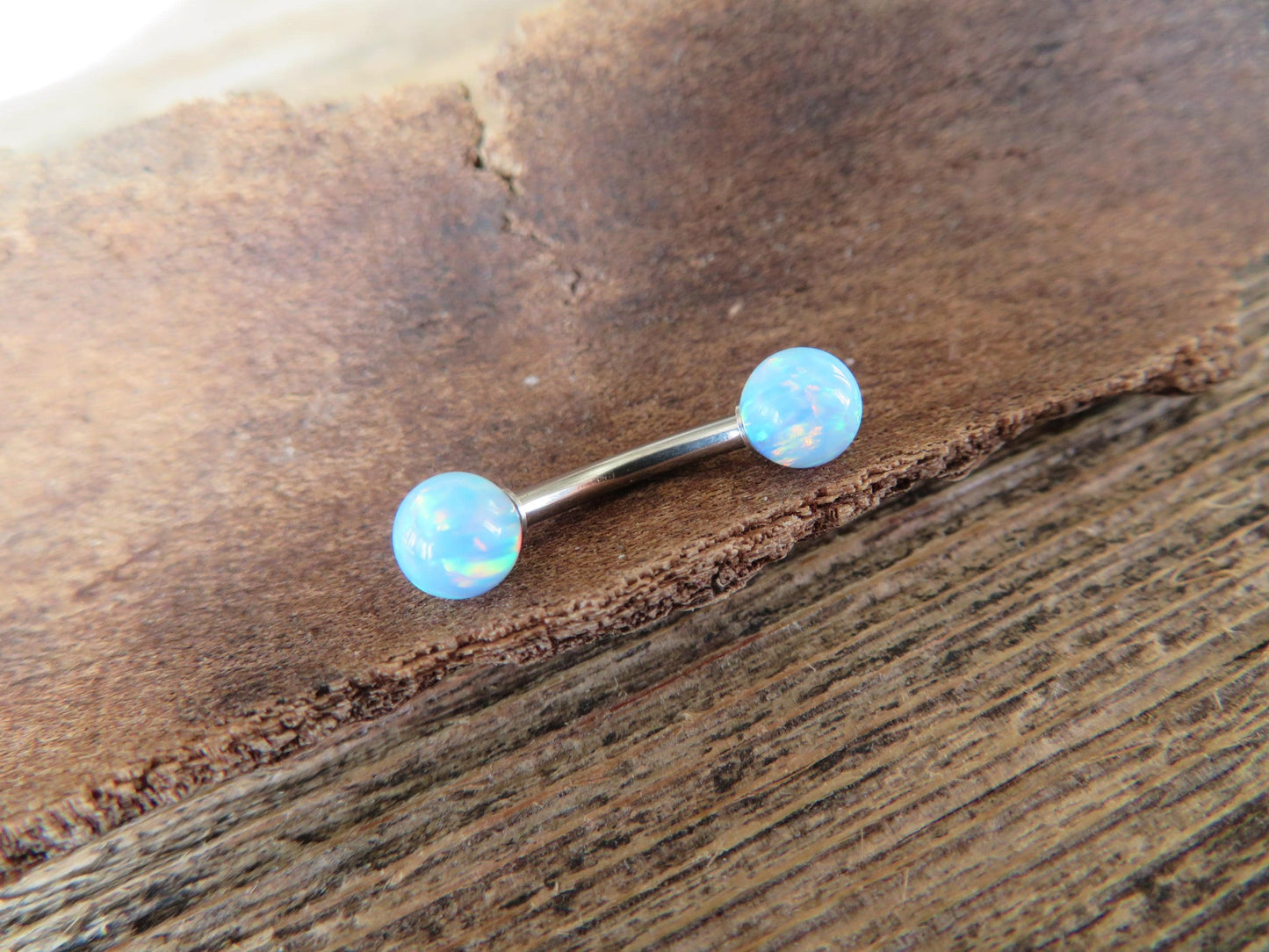 Lavender Fire Opal Stone Surgical Steel or Solid Titanium Custom Length Floating Belly Ring Curve VCH Piercing 14G (1.6mm) Curved Barbell