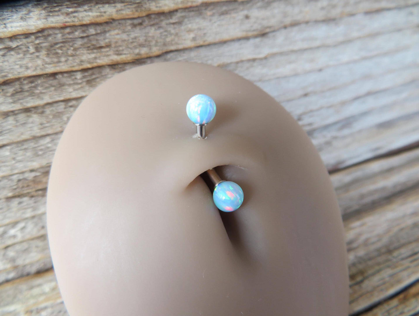 Ocean Blue Fire Opal Stone Surgical Steel or Solid Titanium Custom Length Floating Belly Ring Curve VCH Piercing 14G (1.6mm) Curved Barbell