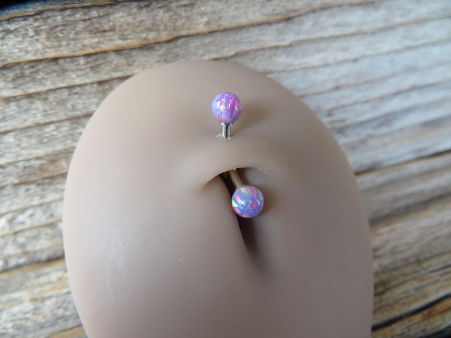 Lavender Fire Opal Stone Surgical Steel or Solid Titanium Custom Length Floating Belly Ring Curve VCH Piercing 14G (1.6mm) Curved Barbell