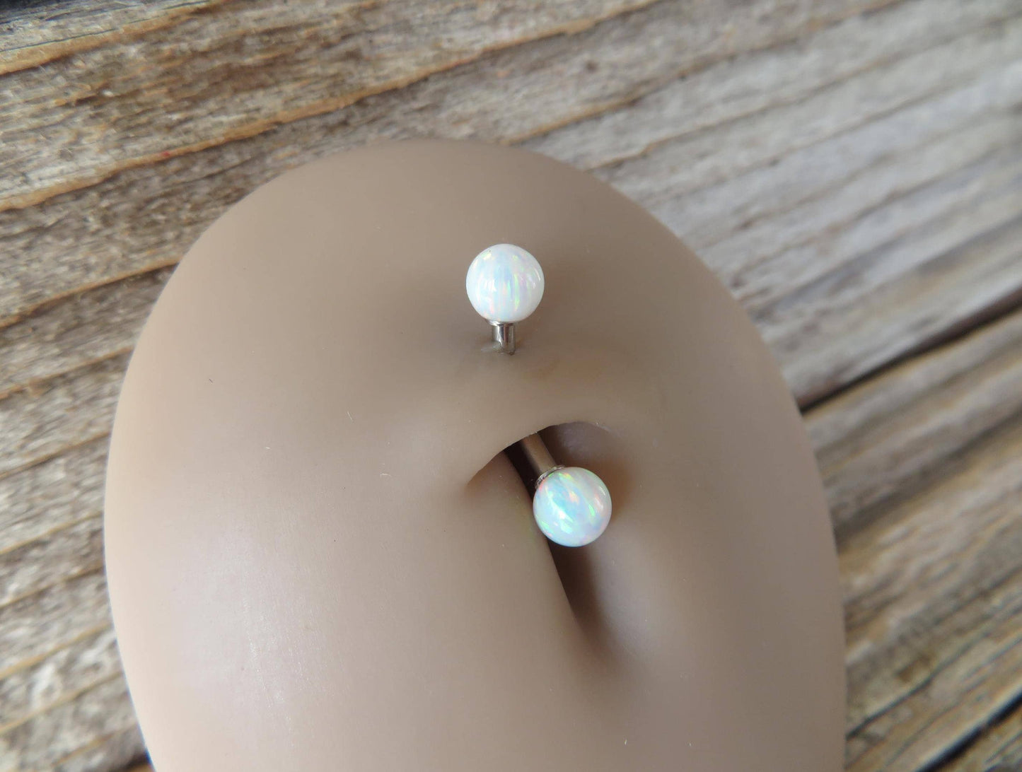 Ocean Blue Fire Opal Stone Surgical Steel or Solid Titanium Custom Length Floating Belly Ring Curve VCH Piercing 14G (1.6mm) Curved Barbell