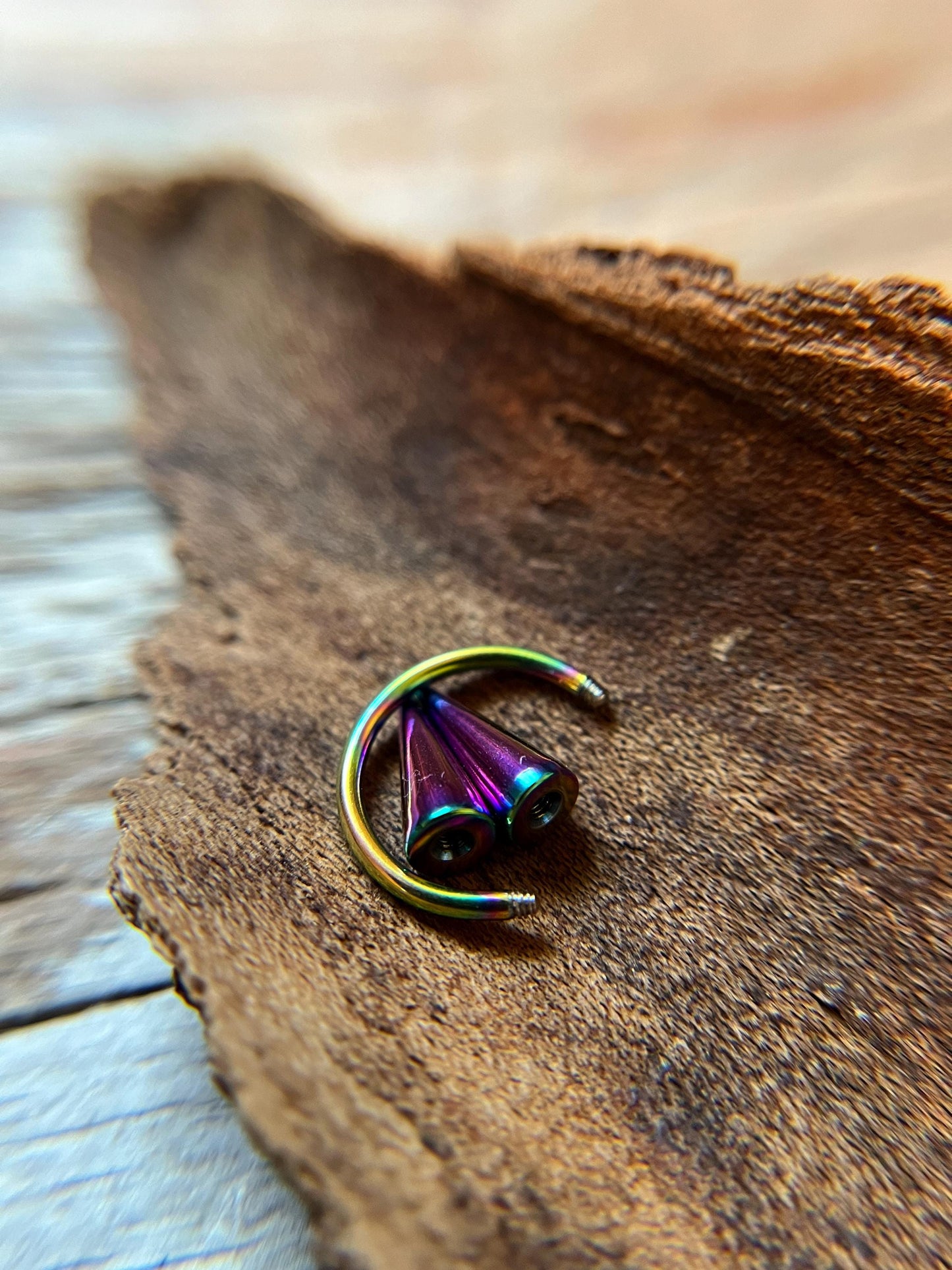 Rainbow Titanium IP 16G (1.2mm) or 14G (1.6mm) Long Spikes Horseshoe Ring Septum Piercing Daith Helix Cartilage Nose Spike Surgical Steel