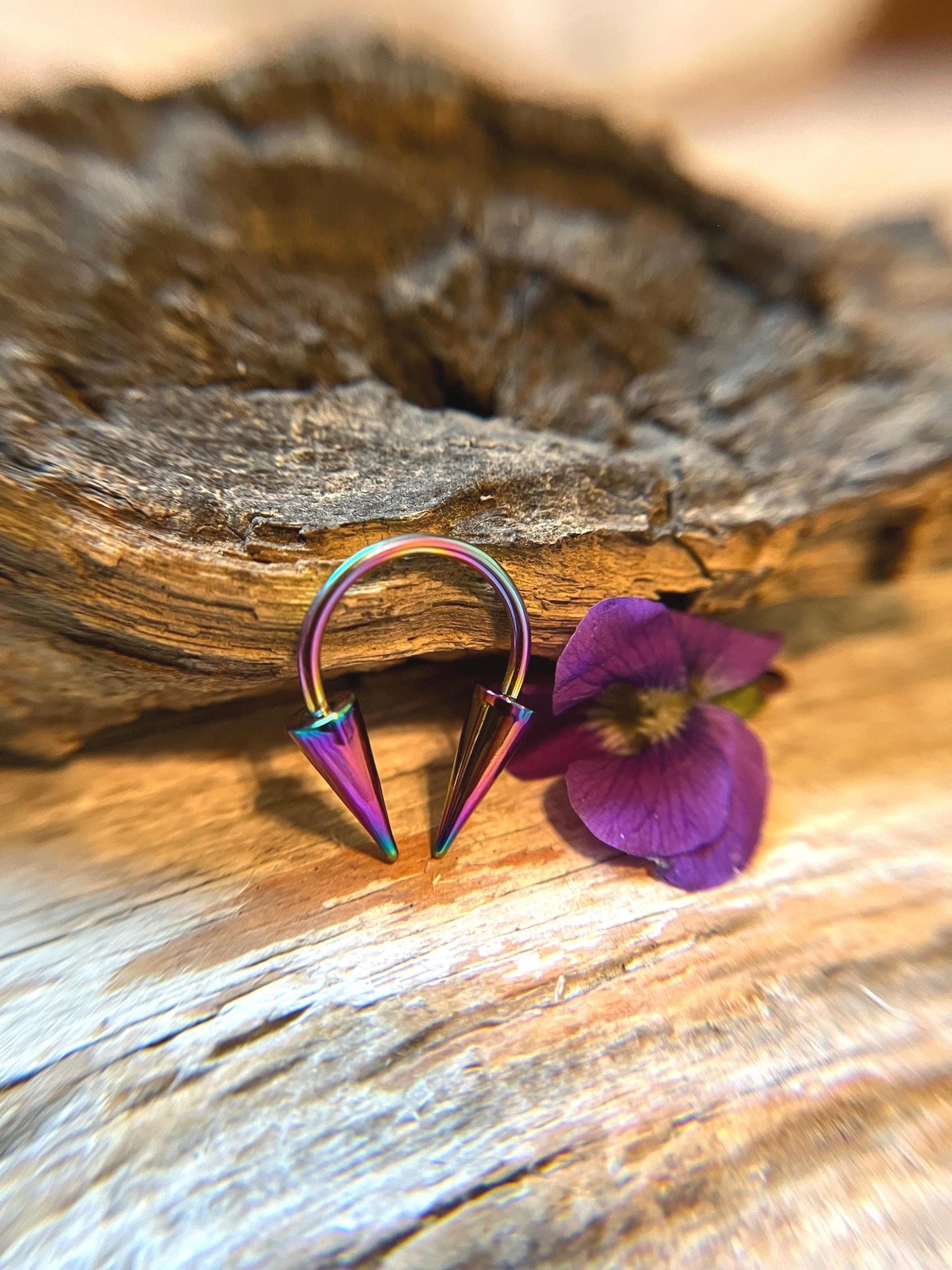 Rainbow Titanium IP 16G (1.2mm) or 14G (1.6mm) Long Spikes Horseshoe Ring Septum Piercing Daith Helix Cartilage Nose Spike Surgical Steel