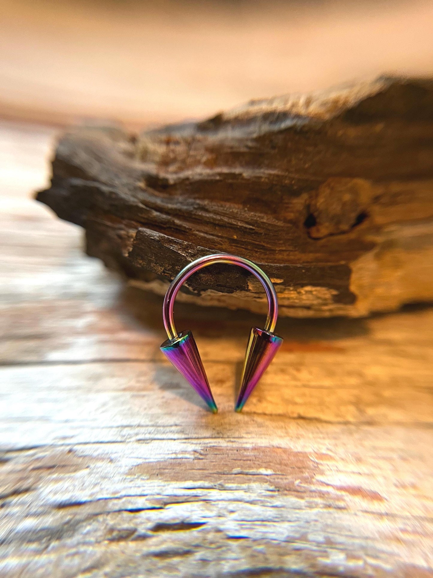 Rainbow Titanium IP 16G (1.2mm) or 14G (1.6mm) Long Spikes Horseshoe Ring Septum Piercing Daith Helix Cartilage Nose Spike Surgical Steel