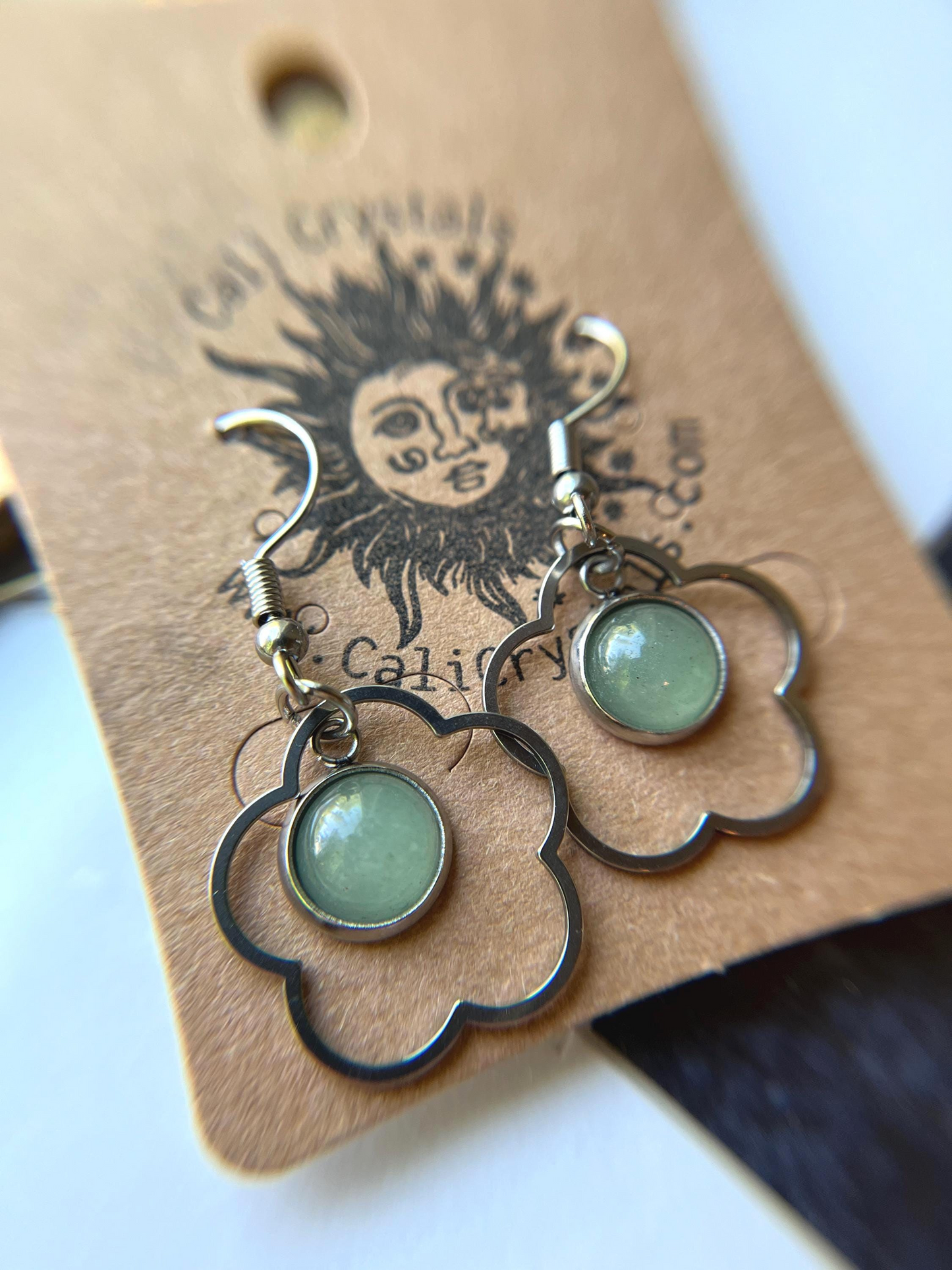Green Aventurine Natural Stone 90's Vibes Flower Earrings