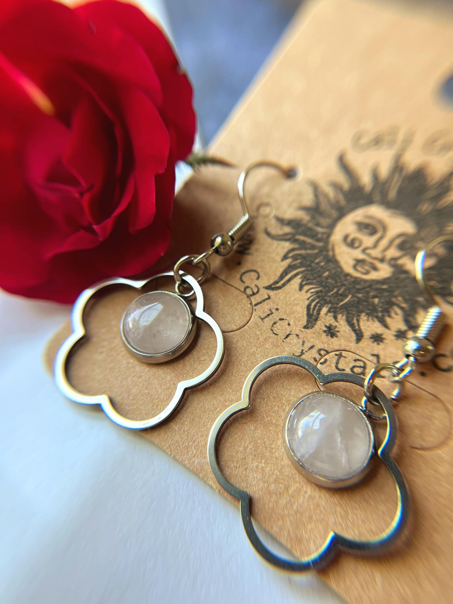 Rose Quartz Natural Stone 90's Vibes Flower Earrings