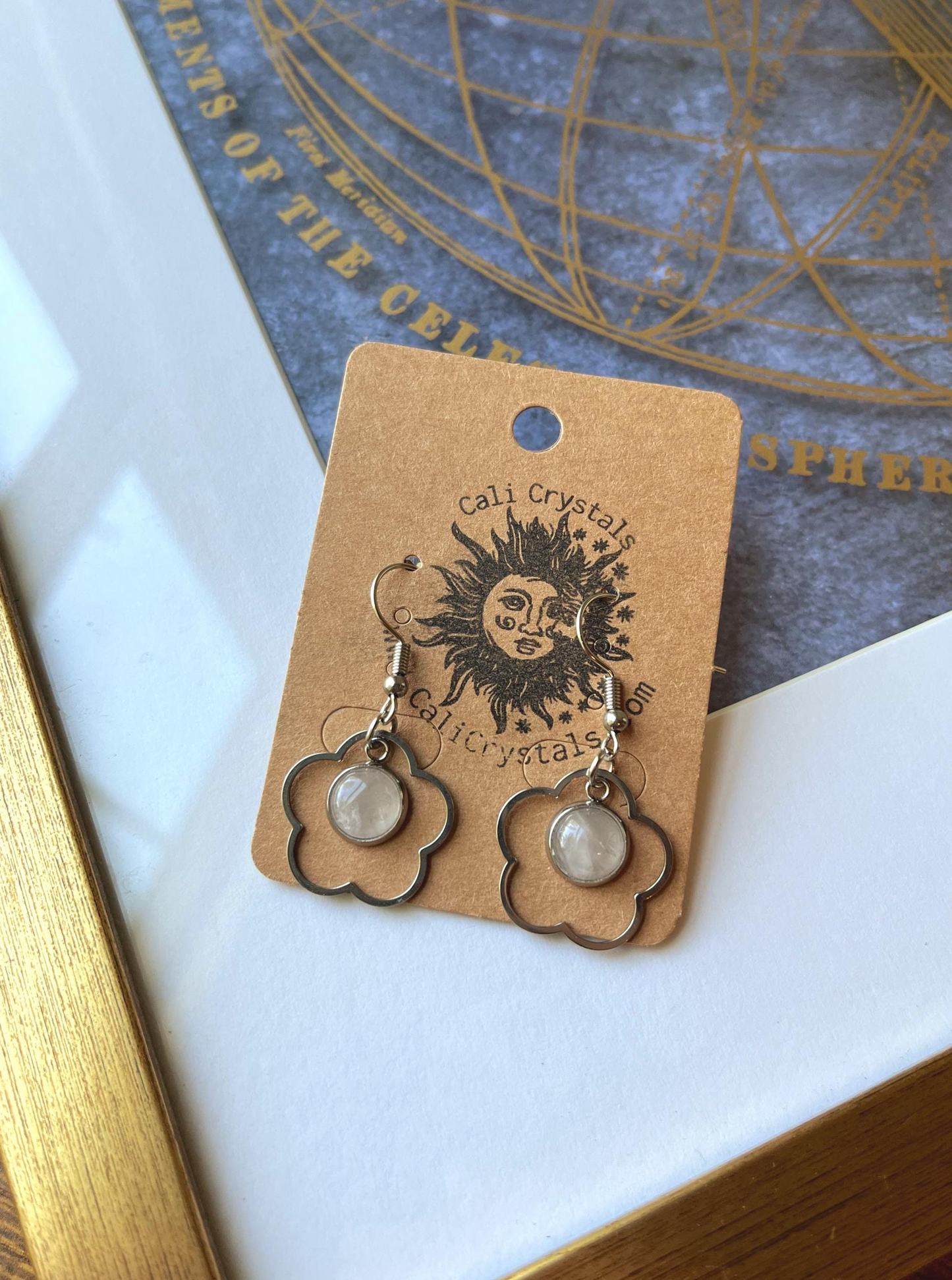 Rose Quartz Natural Stone 90's Vibes Flower Earrings