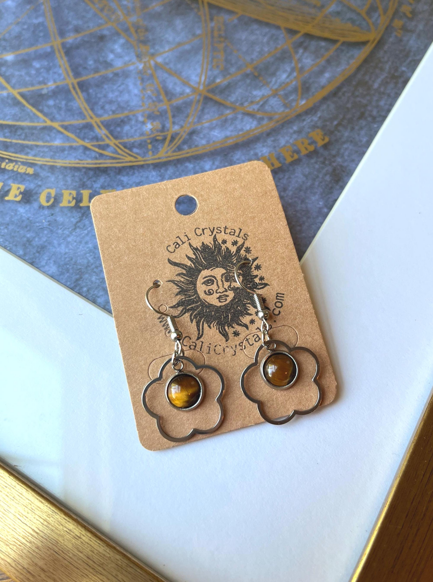 Yellow Tiger's Eye Natural Stone 90's Vibes Flower Earrings