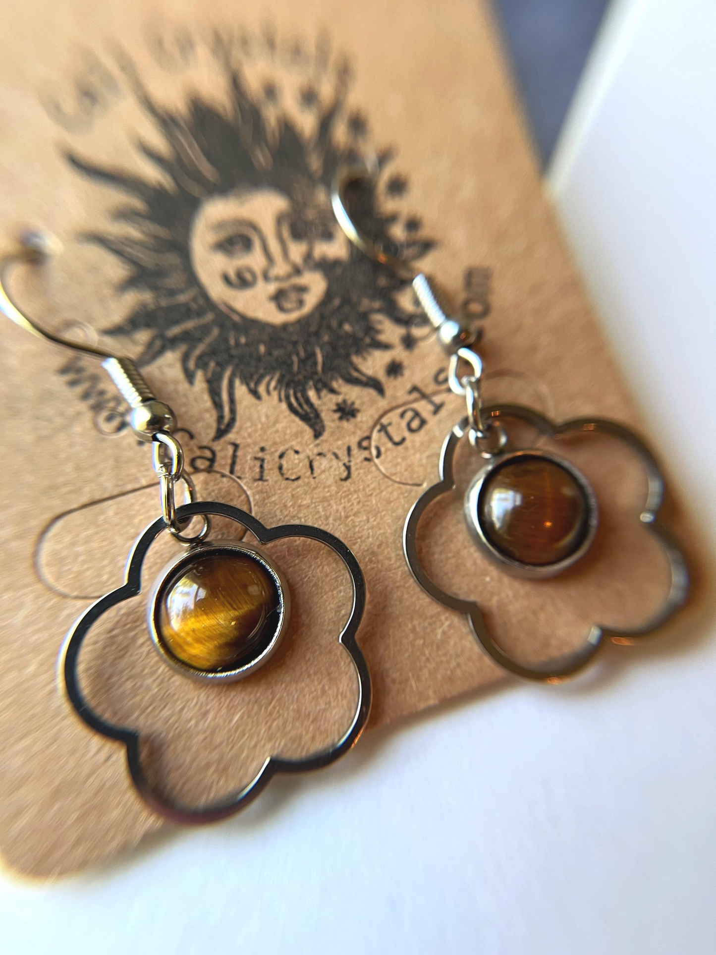 Yellow Tiger's Eye Natural Stone 90's Vibes Flower Earrings
