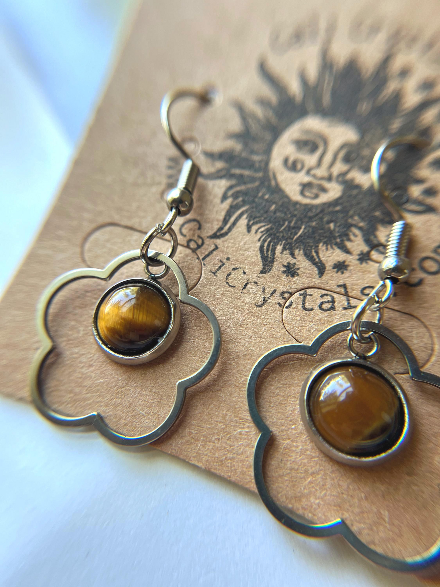 Yellow Tiger's Eye Natural Stone 90's Vibes Flower Earrings