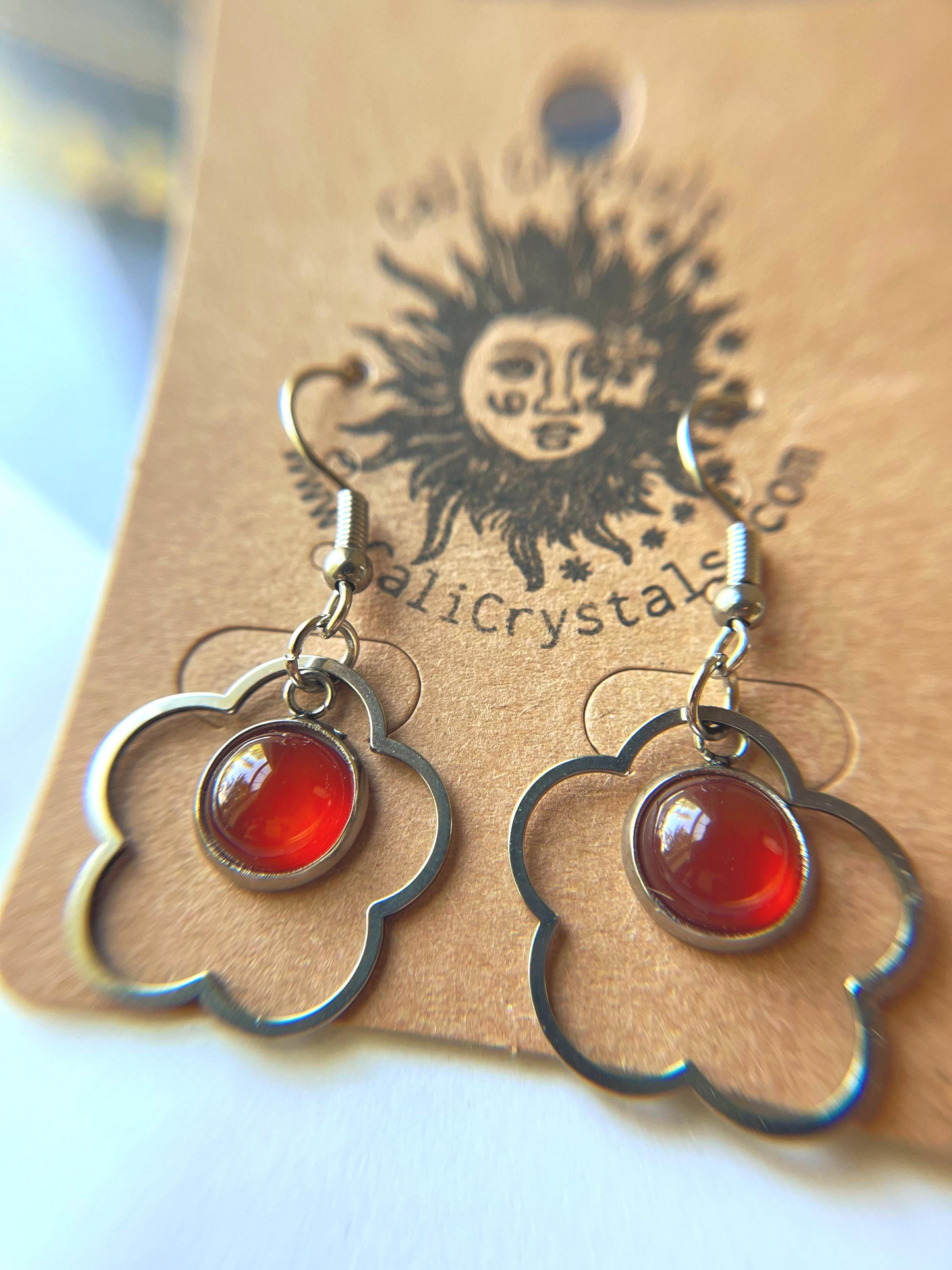 Carnelian Natural Stone 90's Vibes Flower Earrings