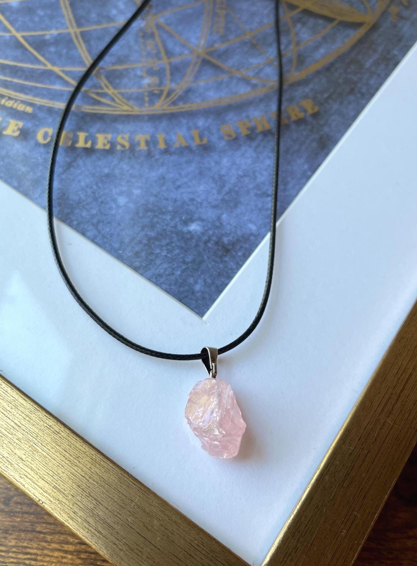 Raw Rose Quartz Natural Stone Pendant Necklace