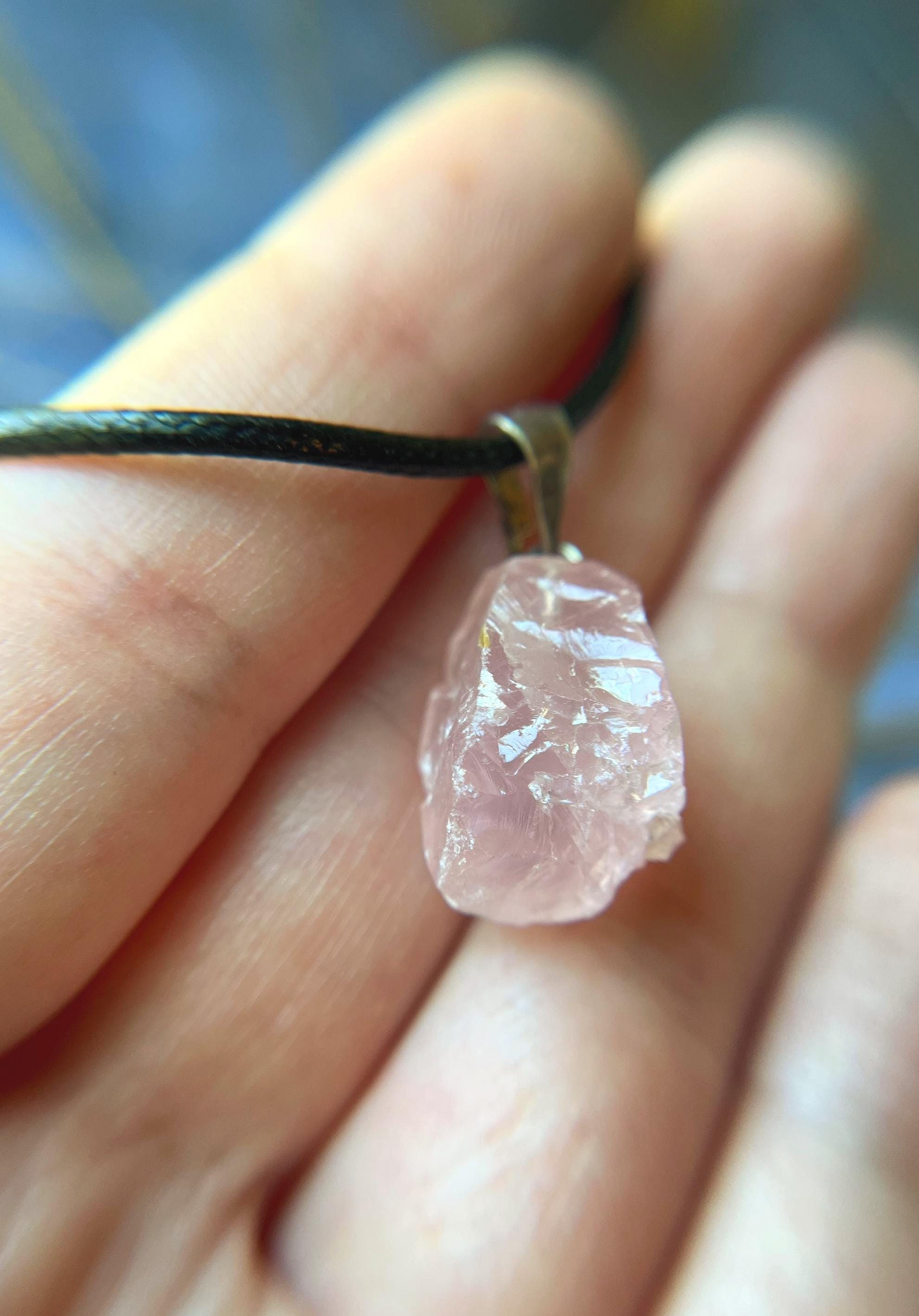 Raw Rose Quartz Natural Stone Pendant Necklace