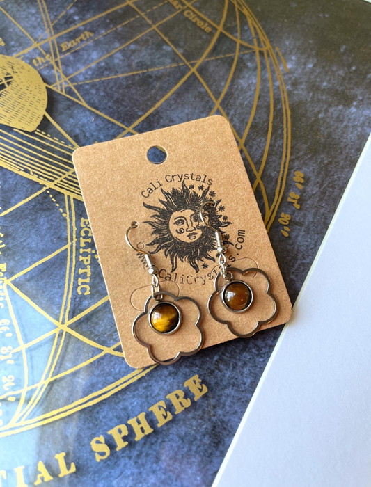 Yellow Tiger's Eye Natural Stone 90's Vibes Flower Earrings