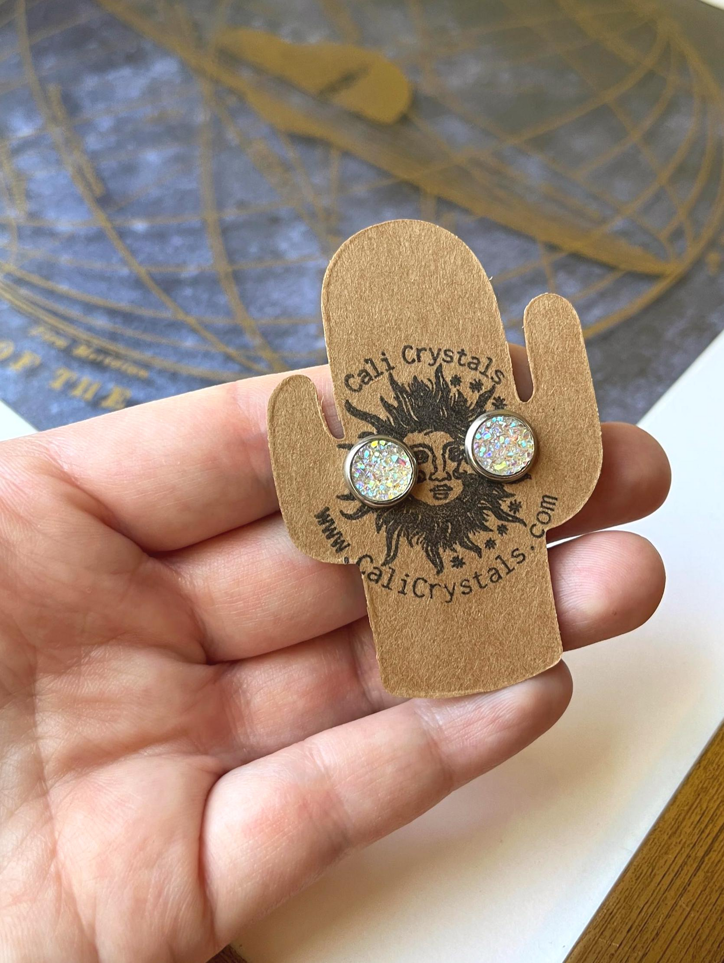 Faux Crystal Druzy Stud Earrings