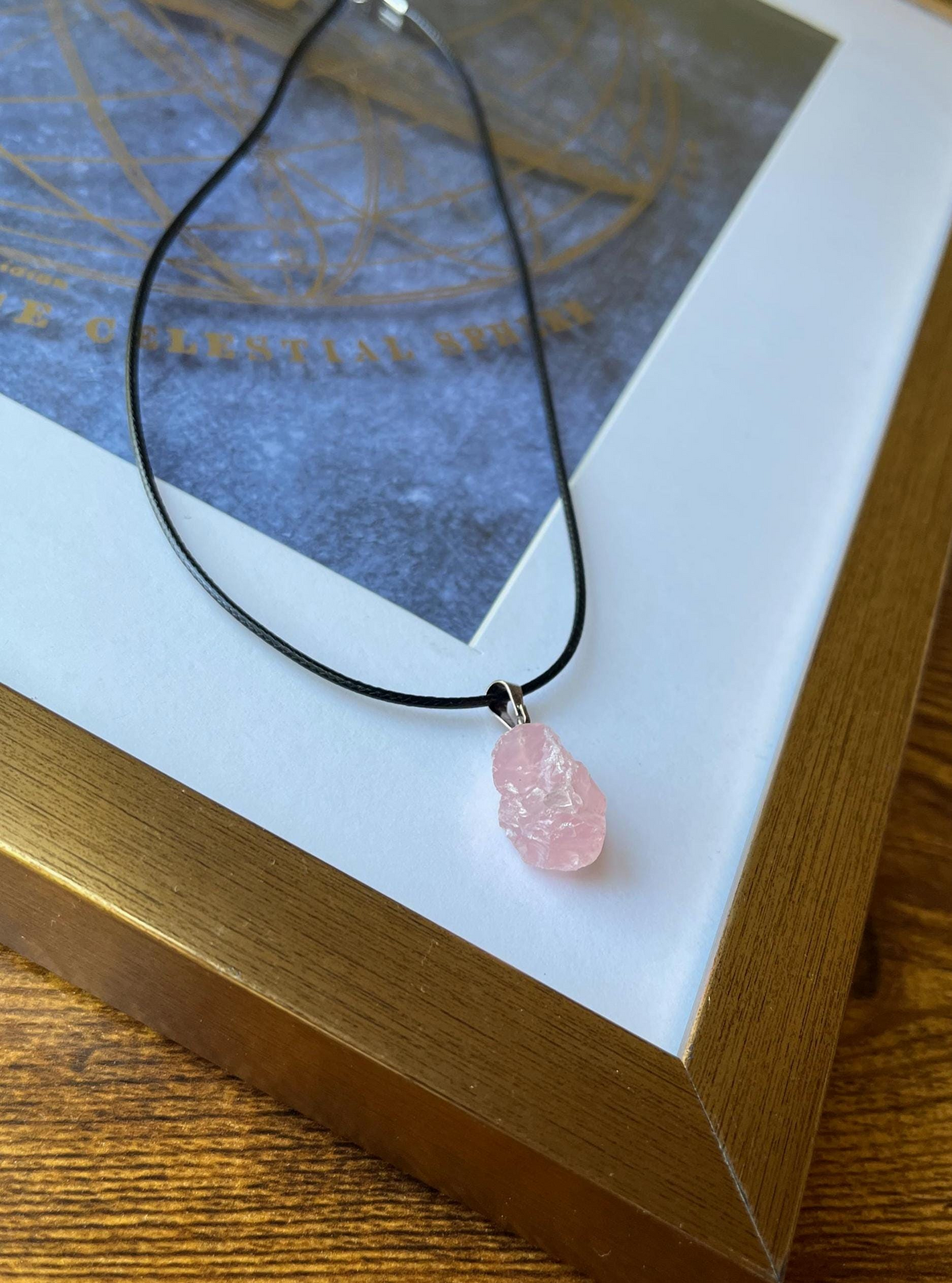 Raw Rose Quartz Natural Stone Pendant Necklace