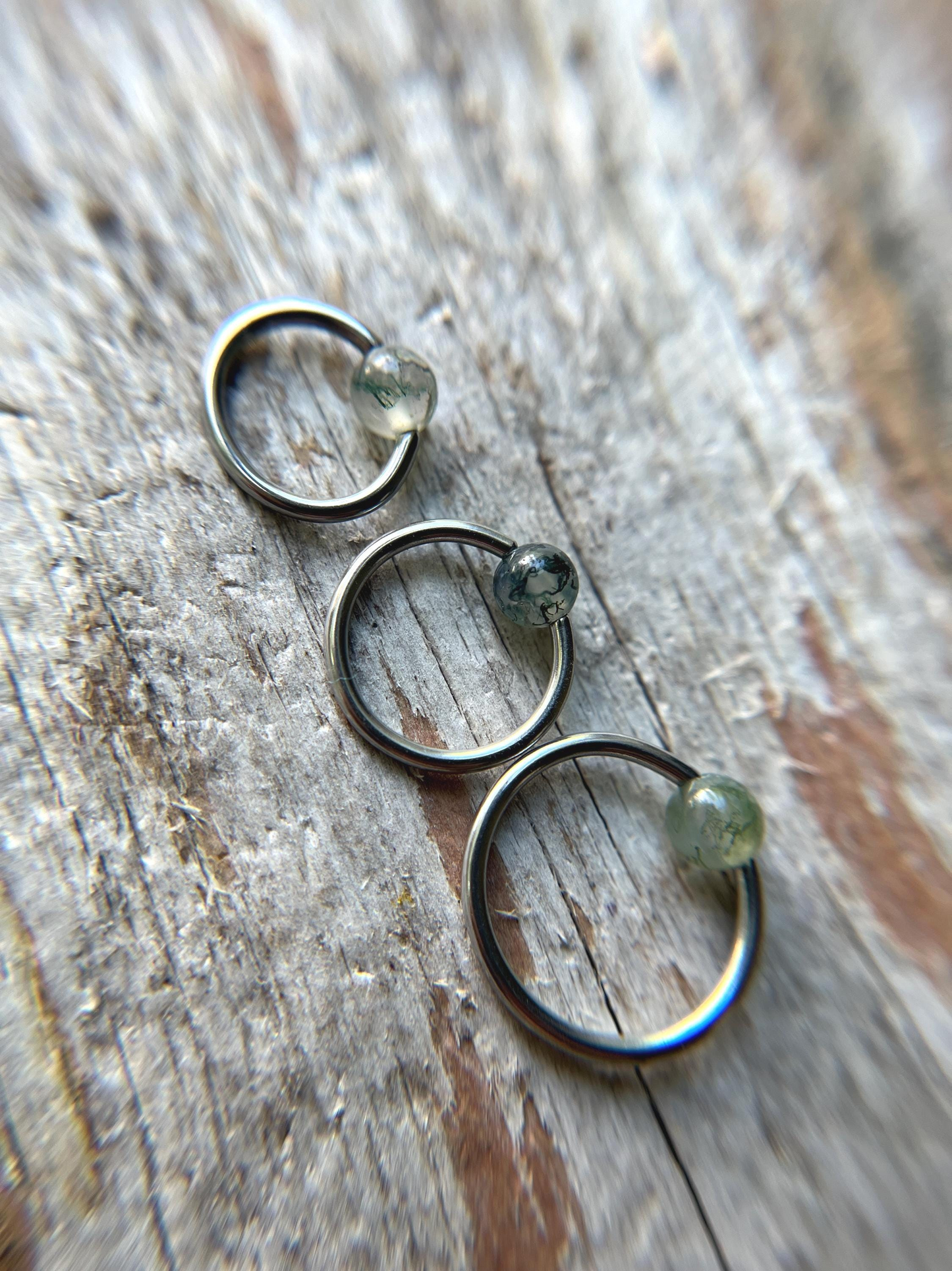 Moss Agate Natural Stone ASTM F-136 Implant Grade Titanium CBR Ring