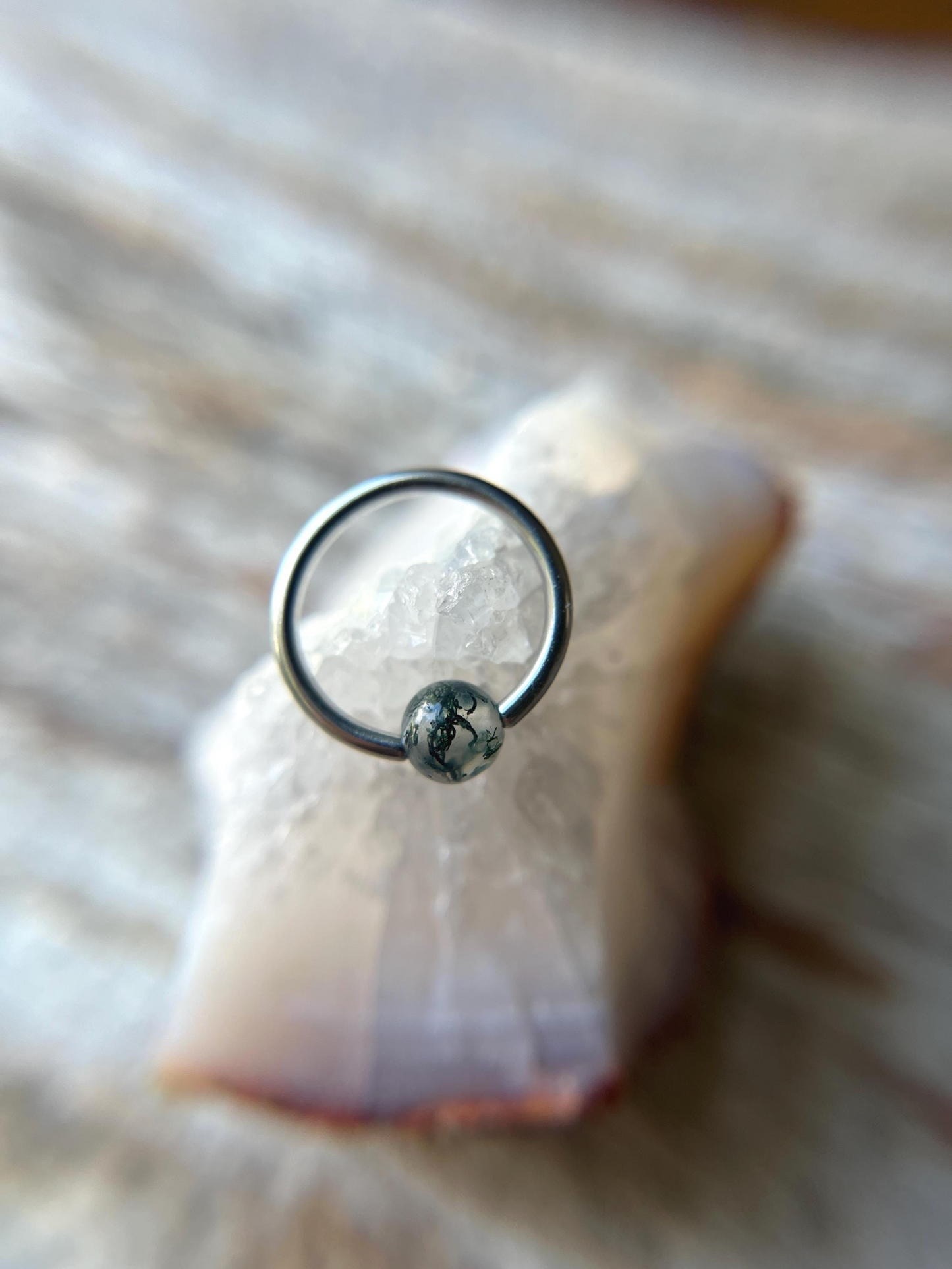 Moss Agate Natural Stone ASTM F-136 Implant Grade Titanium CBR Ring