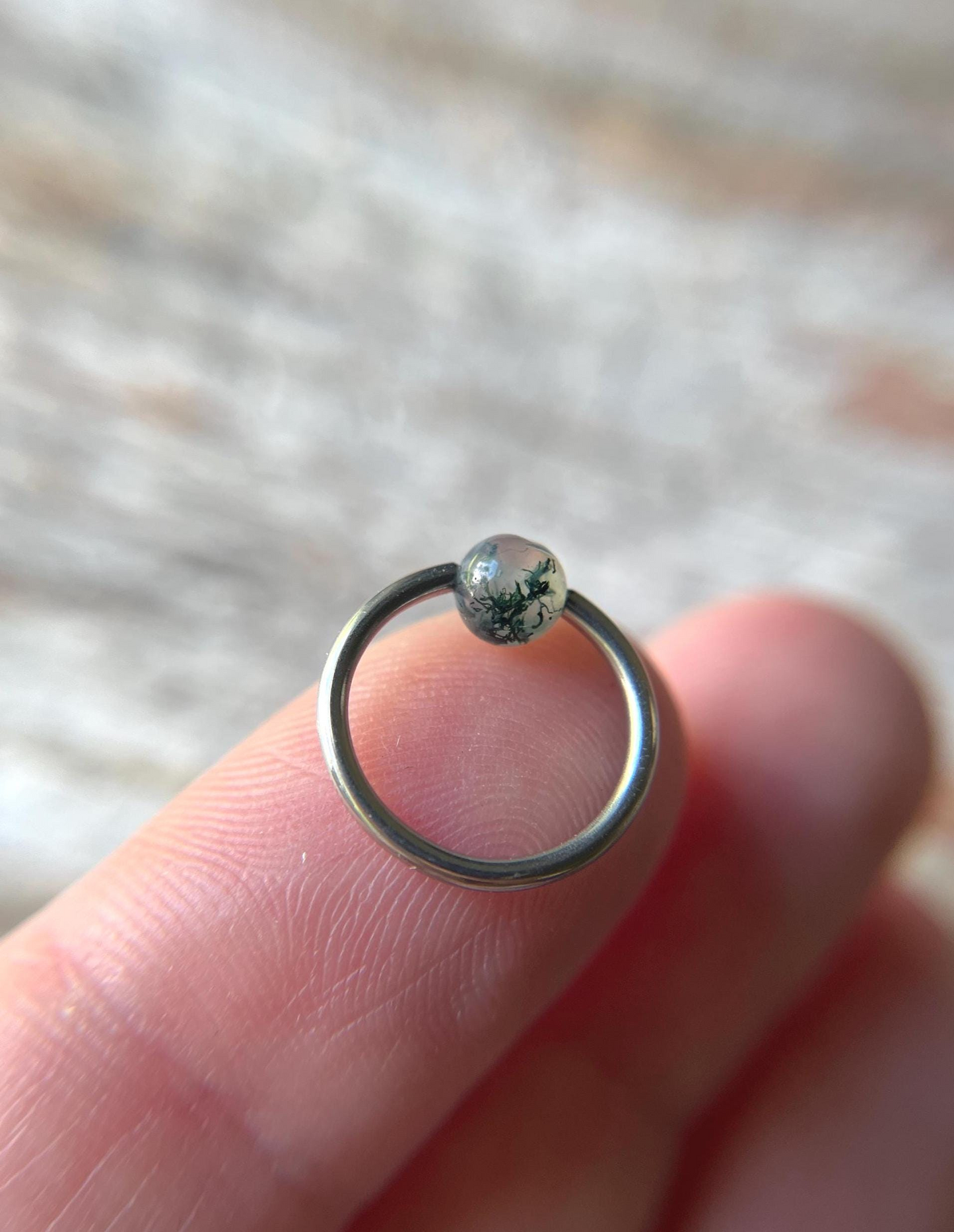 Moss Agate Natural Stone ASTM F-136 Implant Grade Titanium CBR Ring