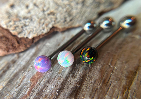 Fire Opal Internally Threaded Implant-Grade Titanium Tongue Piercing Barbell