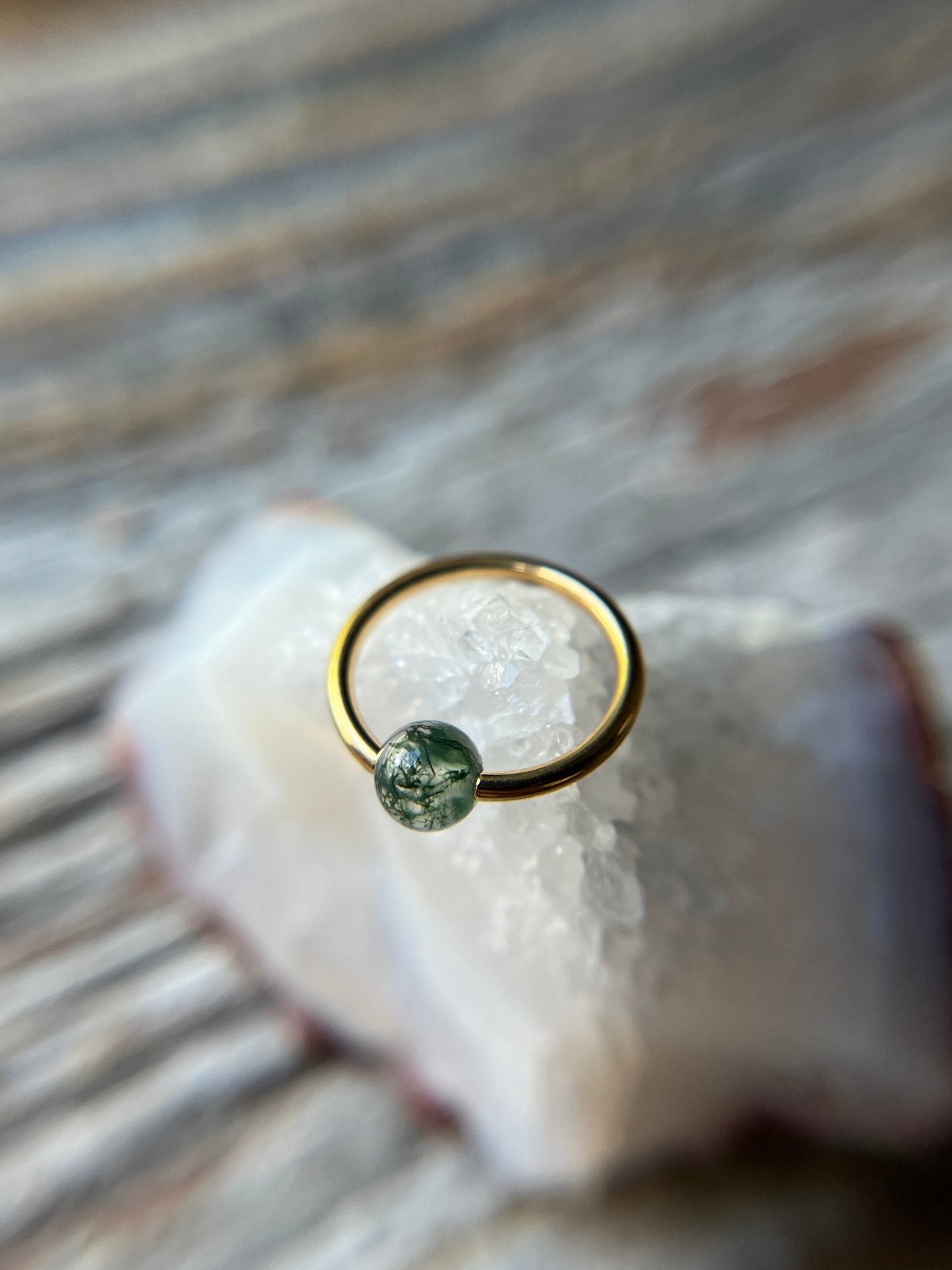 Moss Agate Natural Stone Gold Titanium Ion Plated CBR Ring