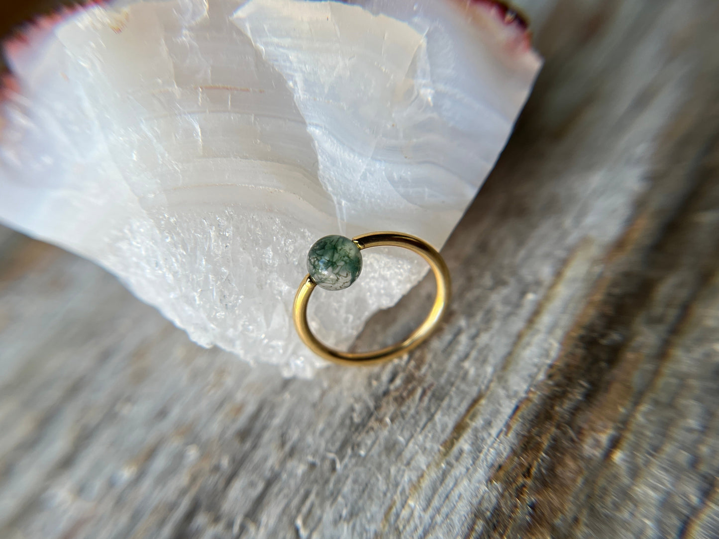 Moss Agate Natural Stone Gold Titanium Ion Plated CBR Ring
