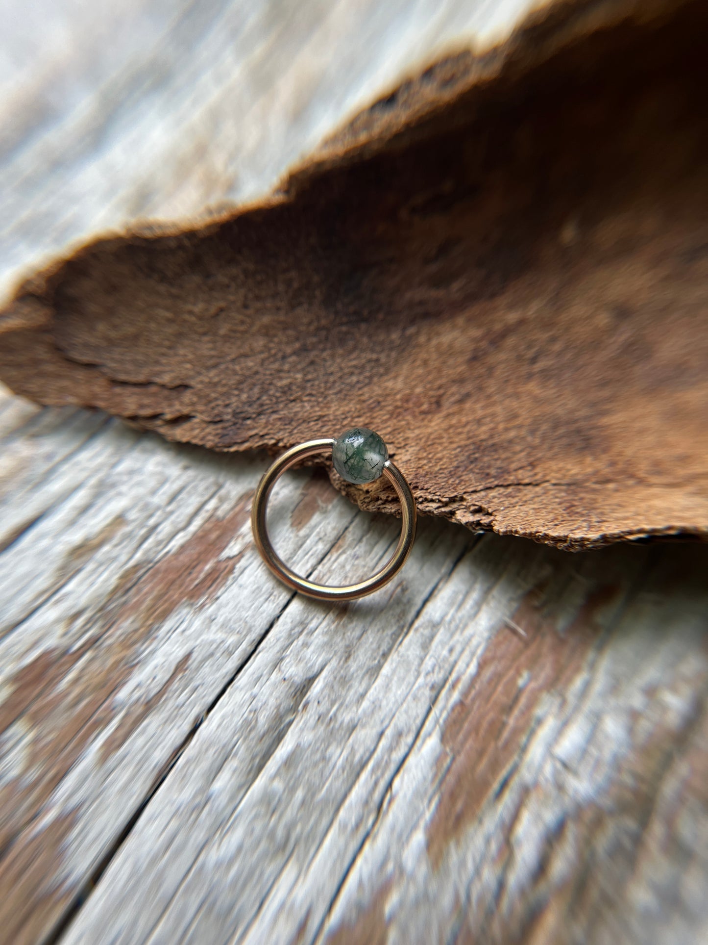 Moss Agate Natural Stone Rose Gold Titanium Ion Plated CBR Ring