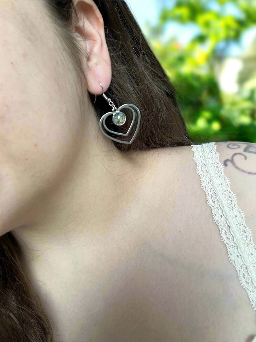 Moss Agate Natural Stone Y2K Style Heart Earrings