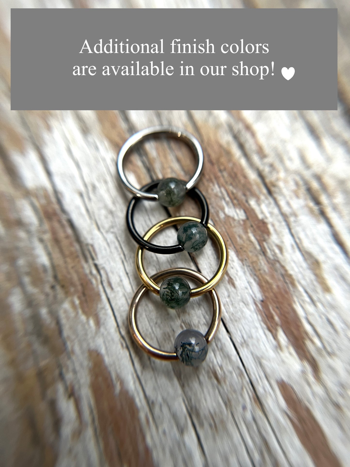 Moss Agate Natural Stone Surgical Steel CBR Ring