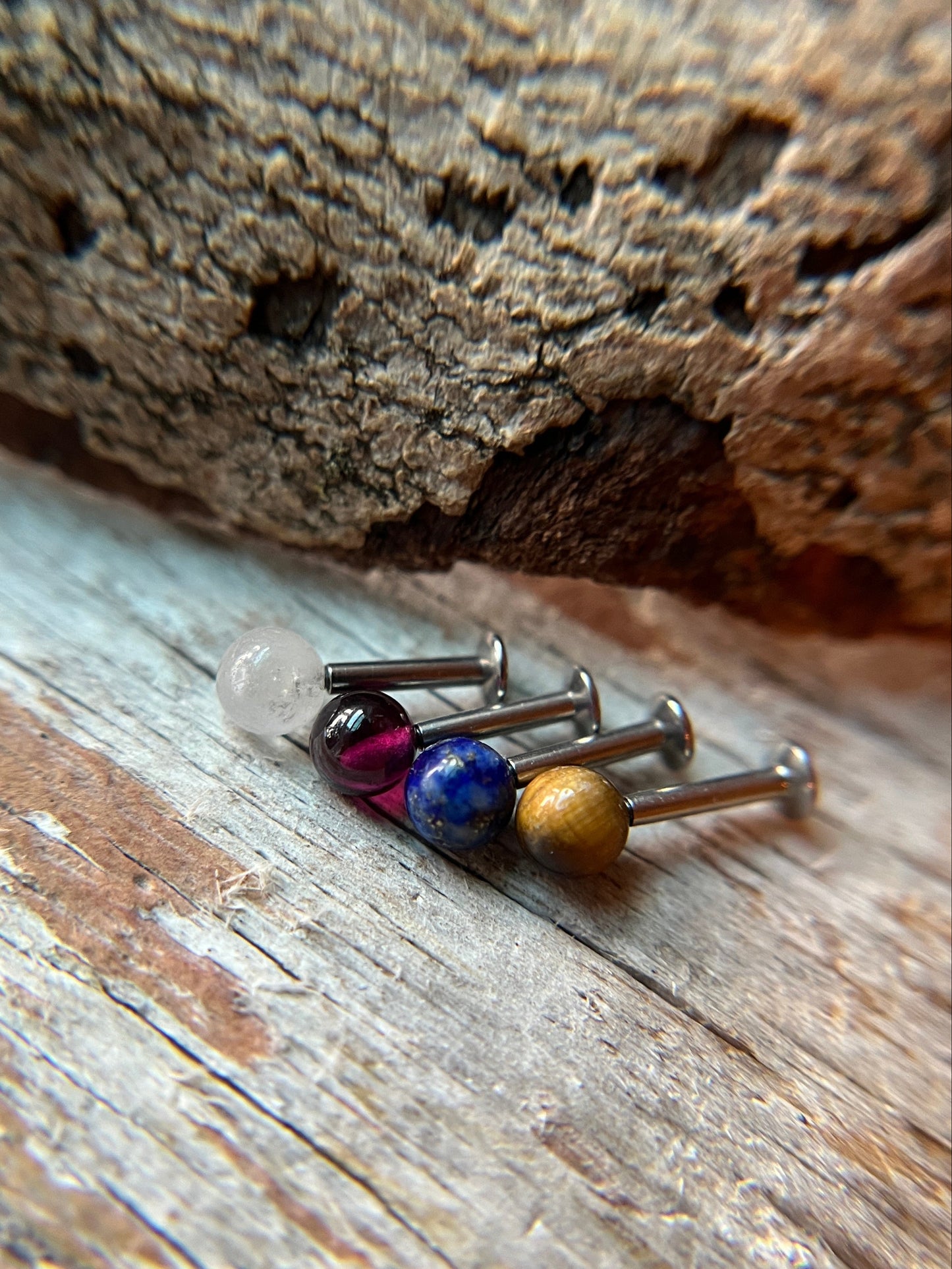 Pick Your Natural Stone 16G Surgical Steel Flat Back Labret Piercing