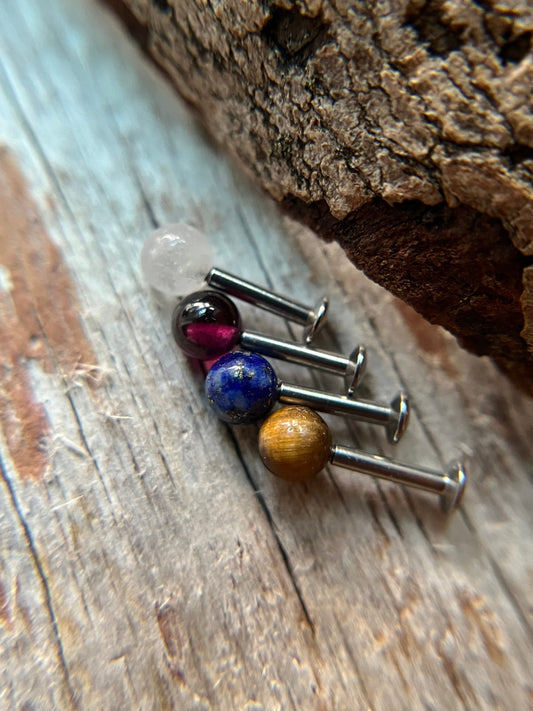 Pick Your Natural Stone 16G Surgical Steel Flat Back Labret Piercing