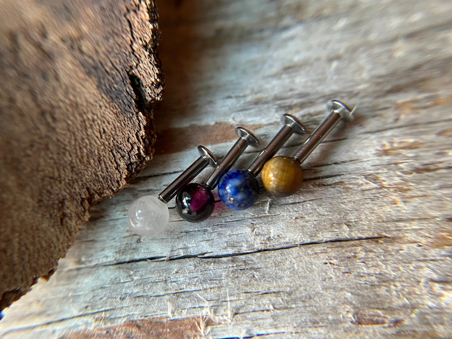 Pick Your Natural Stone 16G Surgical Steel Flat Back Labret Piercing