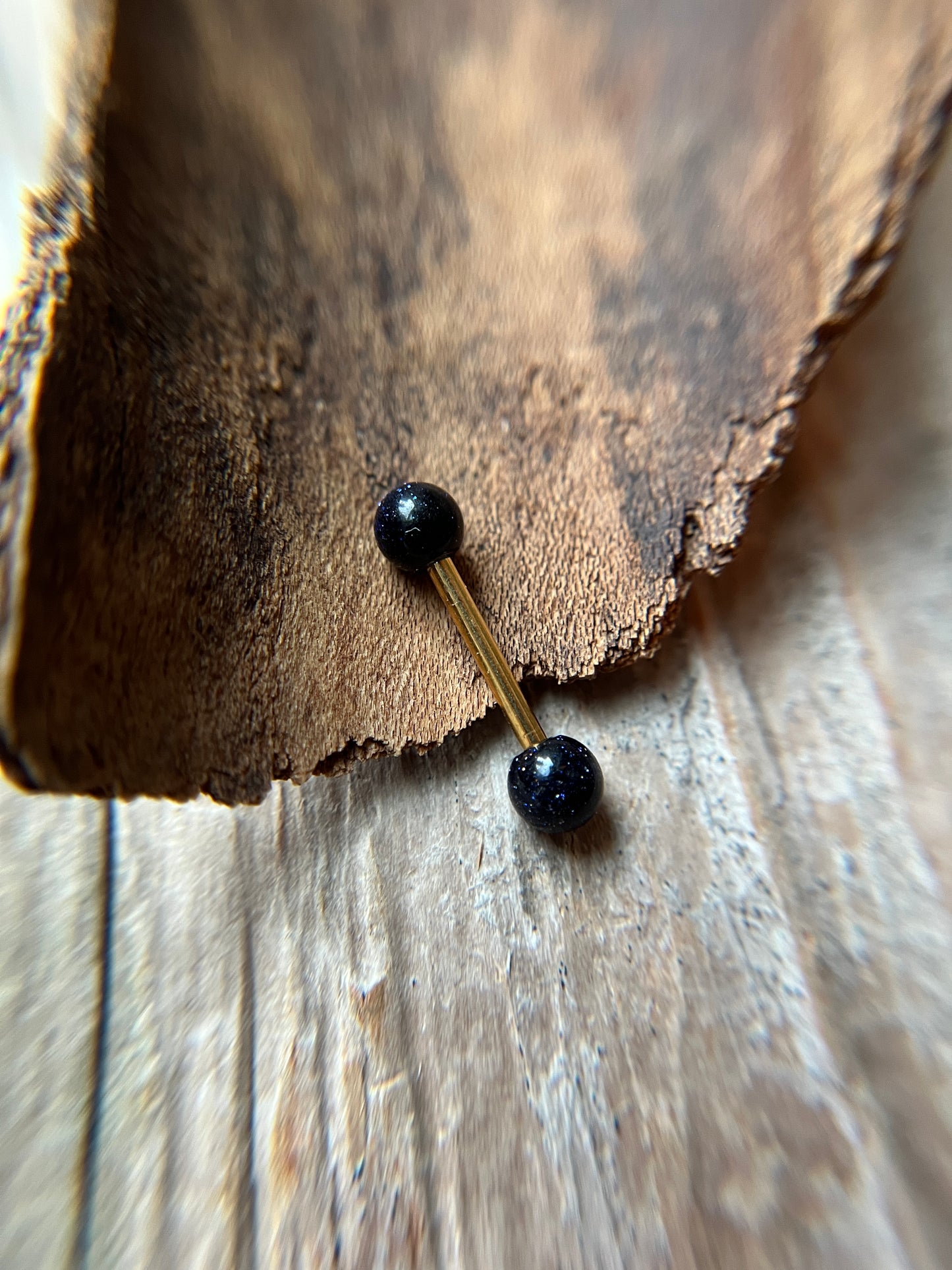 Galaxy Blue Goldstone Gold Titanium Ion Plated Tongue Nipple Barbell