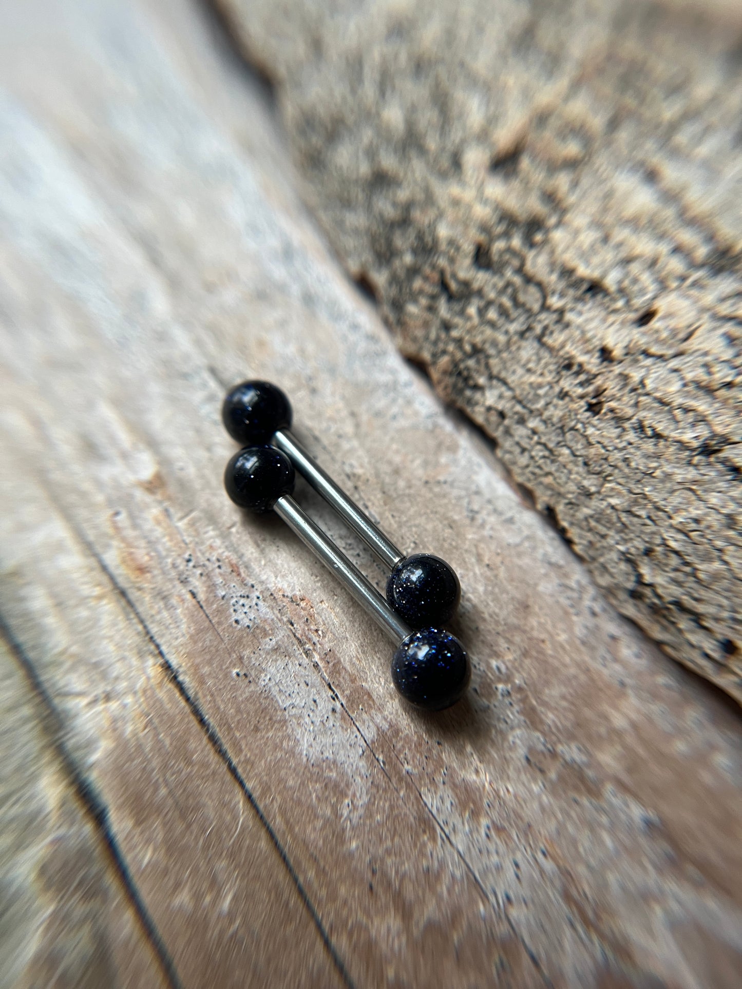 Galaxy Blue Goldstone Implant-Grade Titanium Tongue Nipple Barbell