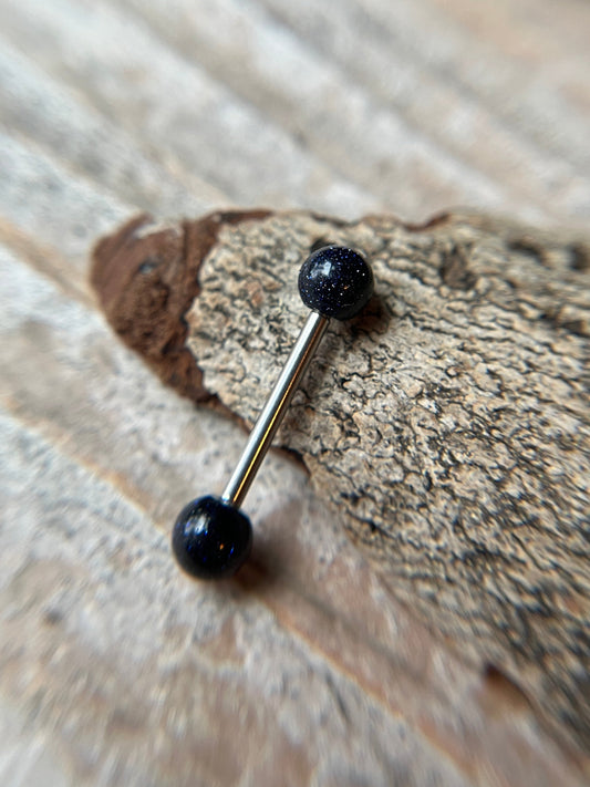 Galaxy Blue Goldstone 316L Surgical Steel Tongue Nipple Barbell