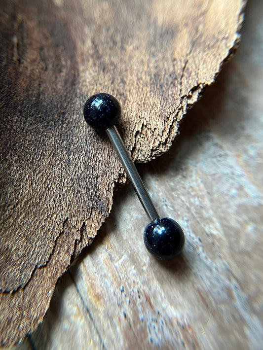 Galaxy Blue Goldstone Implant-Grade Titanium Tongue Nipple Barbell