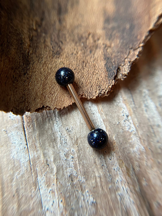 Galaxy Blue Goldstone Rose Gold Titanium Ion Plated Tongue Nipple Barbell